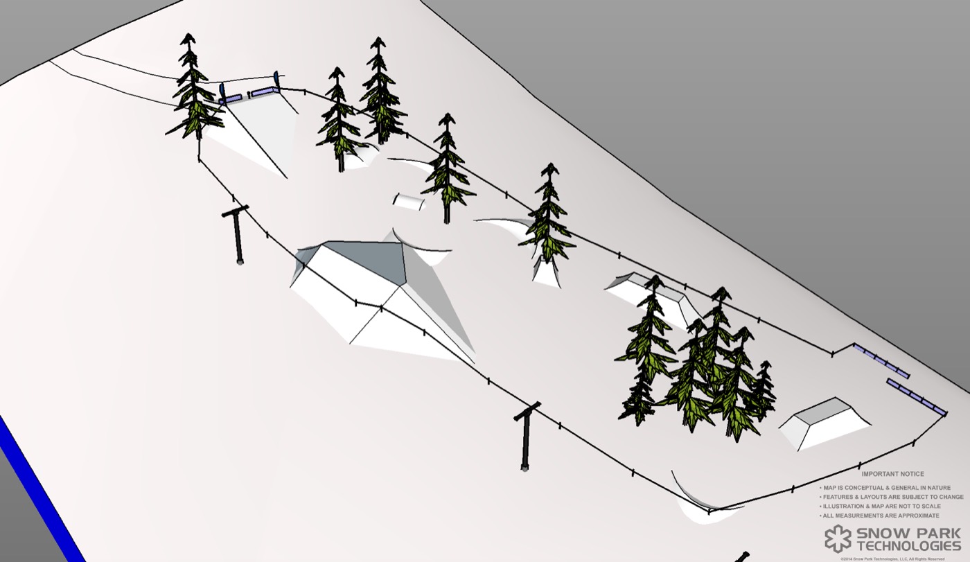 3D concept render of a terrain park layout