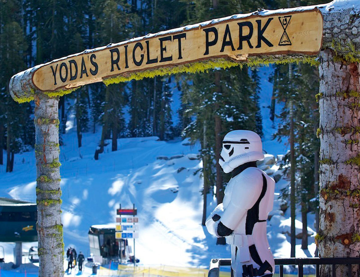 Yoda's Riglet Park sign with a Stormtrooper